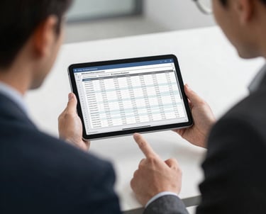 A professional consultant discussing strategies with a client in a modern office.