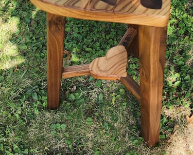 grey elm and walnut heart shaped stool
