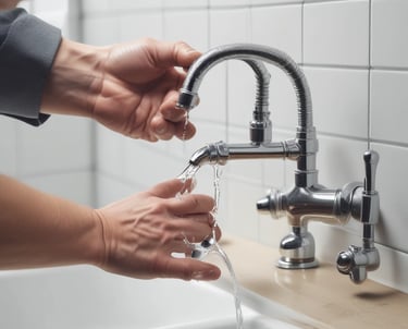 A friendly plumber fixing a kitchen sink in a cozy home setting.
