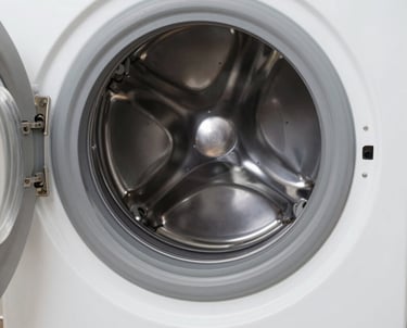 Close-up of a washing machine mid-cycle with technician tools nearby.