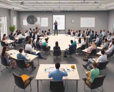 Professional agents collaborating around a table, working on strategic planning with charts and tablets.
