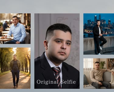 Collage of professional headshots and lifestyle portraits of a man for social media profiles.