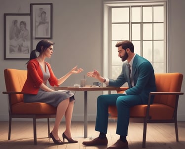 A couple discussing their relationship in a cozy setting.