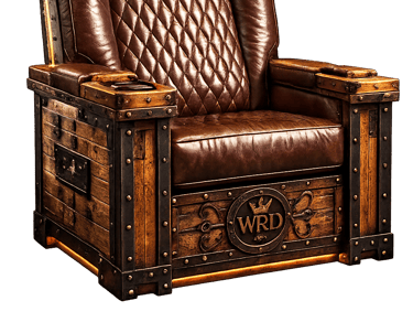 Luxury WRD Master King Chair™ featuring premium leather upholstery, reclaimed wood, forged steel fra