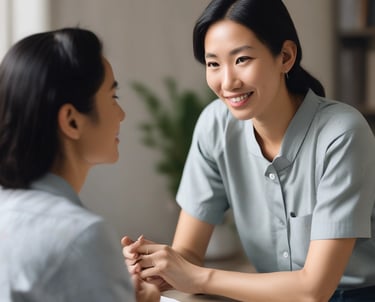 woman in red tank top using white tablet computer