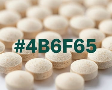 Clean, scientific depiction of vitamin pellets for poultry, macro-focus. Lighting is bright and professional, utilizing #4B6F63 in the branding elements shown.