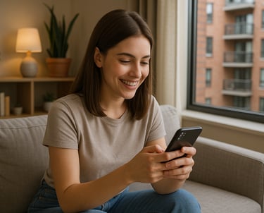 residente de conjunto residencial satisfecha y feliz