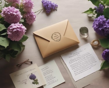 A soft, cozy envelope resting atop a simple wooden table bathed in gentle natural light.