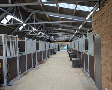 A modern equestrian stable and newly installed efficient Led lighting future proofed with trunking