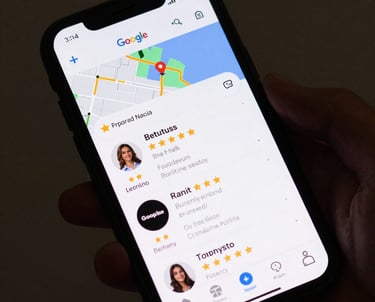 A clean, modern illustration showing automated review notifications on a smartphone screen.