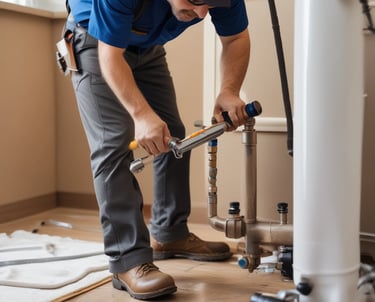 A skilled plumber fixing a faucet in a cozy Gates Mills kitchen.