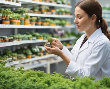 Researchers analyzing animal feed samples in a modern laboratory