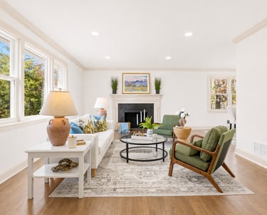 living room with tan trim staging house