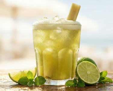 bicchiere di succo di canna da zucchero e lime