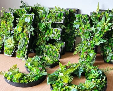 Faux succulent artificial plants as wall letters to personalise your wall at home or for your busine