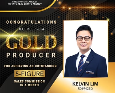 Huttons Singapore real estate agent Kelvin Lim awarded December 2024 Gold Producer for 5-figure sales commission.