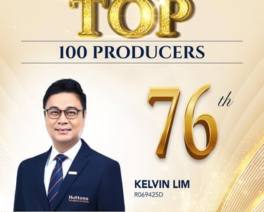 Huttons Real Estate top producer award for Kelvin Lim, ranked 76th in December 2024.