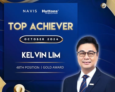 Navis Huttons Top Achiever award for Kelvin Lim, October 2024 Gold Award real estate agent.