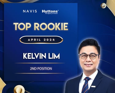 Kelvin Lim of Huttons real estate named Top Rookie 2nd Position for April 2024 award.