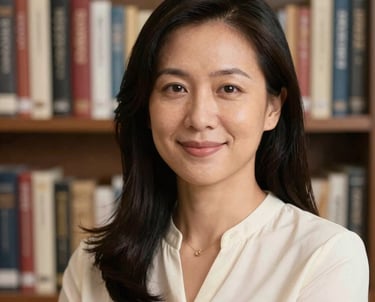 Professional headshot of a Southeast Asian woman in an ivory blouse, a lead researcher and author. She is smiling gently against a backdrop of books.