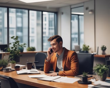 Elegant concierge desk with a night blue and white color scheme.