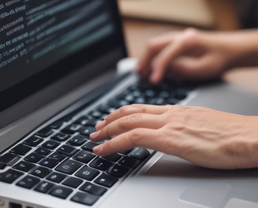 Hands writting on laptop