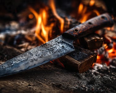 a knife - wielding knife - wielding knife on a wooden table