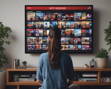 A young person enjoying a movie night on their smartphone in a cozy living room.