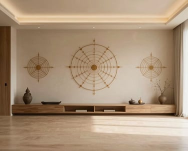 A peaceful home interior with warm orange tones reflecting vaastu harmony.
