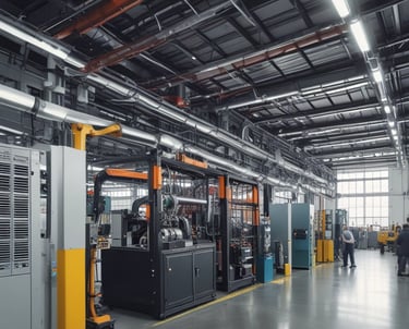 Close-up of a PLC control panel with illuminated buttons and digital displays in an industrial setting.