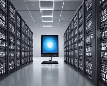 A technician installing solar panels on a commercial building rooftop under a clear blue sky.