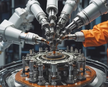 Close-up of an ultrasound sensor scanning a layered composite material, with digital readouts visible on a nearby monitor.