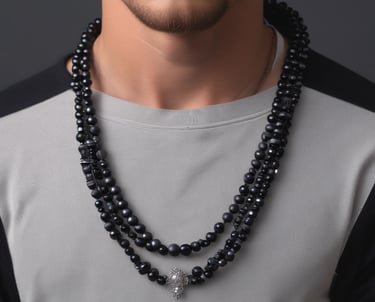 A close-up photo of a slender crystal beaded bracelet resting on a wooden table, highlighting its smooth finish and simplicity.