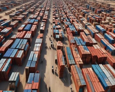 A vibrant marketplace scene showing diverse goods being prepared for export in Egypt.