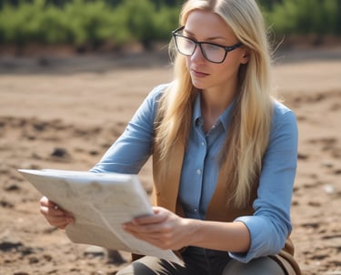 A serene office space with plants and environmental charts on the walls, reflecting a modern consultancy atmosphere.