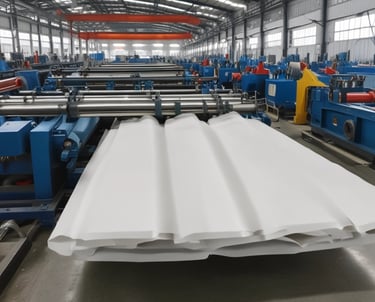 Photo of rubber sheets and machine parts neatly arranged in a workshop setting