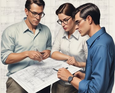 A team of IT professionals collaborating over laptops in a modern office.