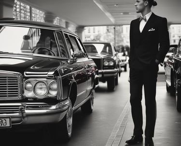 Close-up of a polished black car interior with gold accents, highlighting premium comfort.