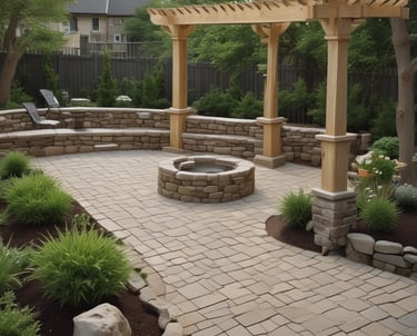 A beautifully crafted stone patio with natural stone and elegant seating.
