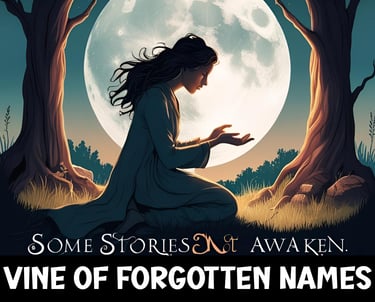 a woman sitting on a tree stump in front of a full moon