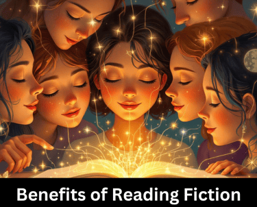 A whimsical landscape emerging from the pages of an open book.