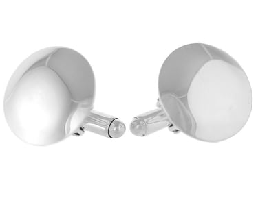 round polished silver cufflinks for men's formal dress shirts on a white background.