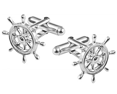 boat ship wheel cufflinks with a sleek toggle back design for men's formal attire.