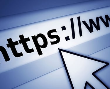 Mouse cursor clicking a secure HTTPS web address URL in a browser for safe internet browsing.