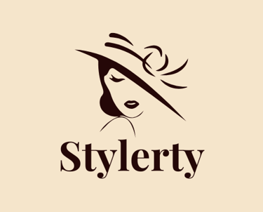 Logo for Stylerty featuring a dark brown illustration of a person in a wide‑brimmed hat above bold serif text.