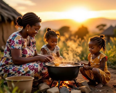 South African open fire cooking with family