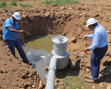 Solar-powered water pump installed in a sunny rural Haitian area.
