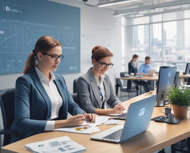 A modern office environment with professionals discussing financial strategies.