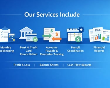 Our Service, Monthly Bookkeeping. Account Reconciliation. Accounts Payable & AR Management