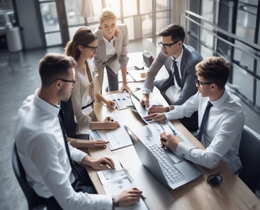 A collage showcasing various business consulting services.